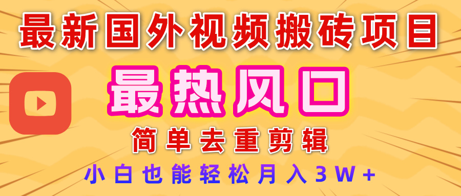 2025最新热门风口，国外视频搬砖项目，简单去重剪辑，小白也能轻松月入3W+