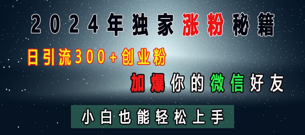 2024年独家涨粉秘籍,日引流300+创业粉,加爆你的微信好友,小白也能轻松上手