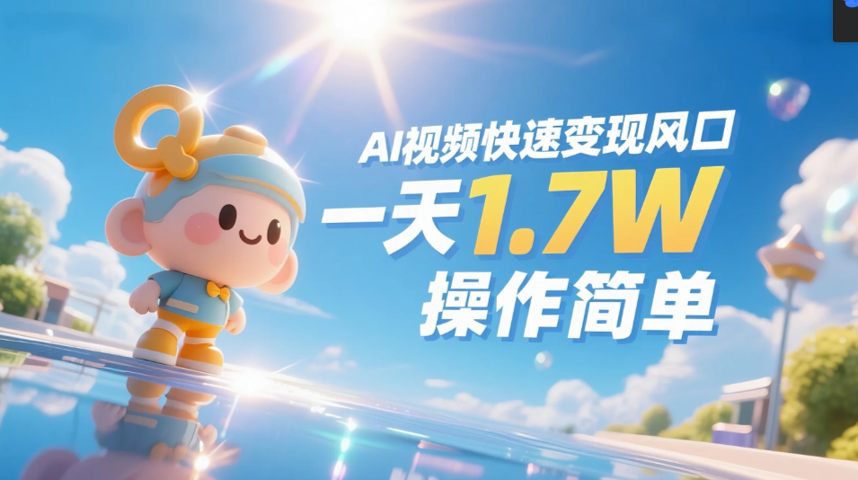 《Ai视频变现风口,一天1.7W,收入无上限,操作简单》