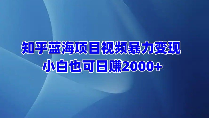 知乎蓝海项目视频暴力变现 小白也可日赚2000+