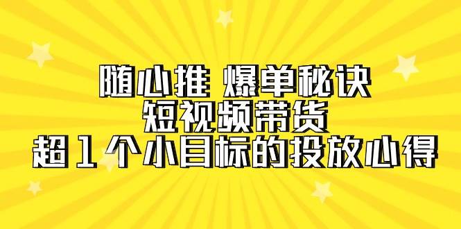 随心推 爆单秘诀，短视频带货-超1个小目标的投放心得（7节视频课）