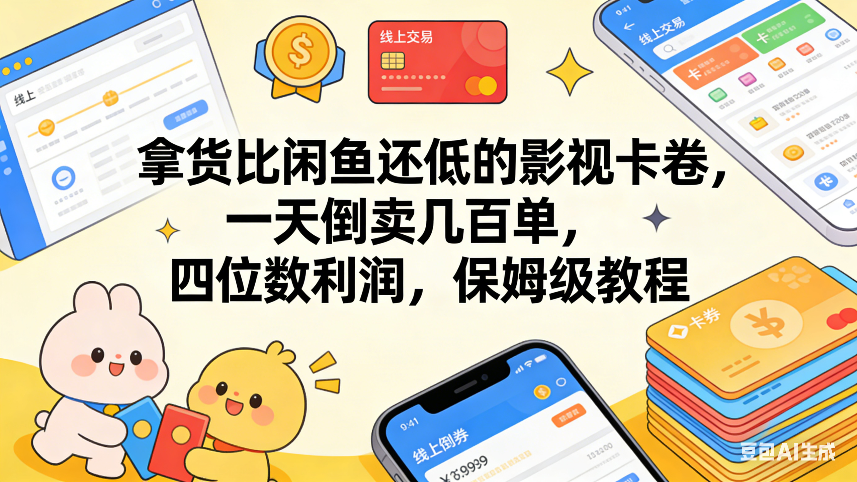 拿货比闲鱼还低的影视卡卷，一天倒卖几百单，四位数利润，保姆级教程