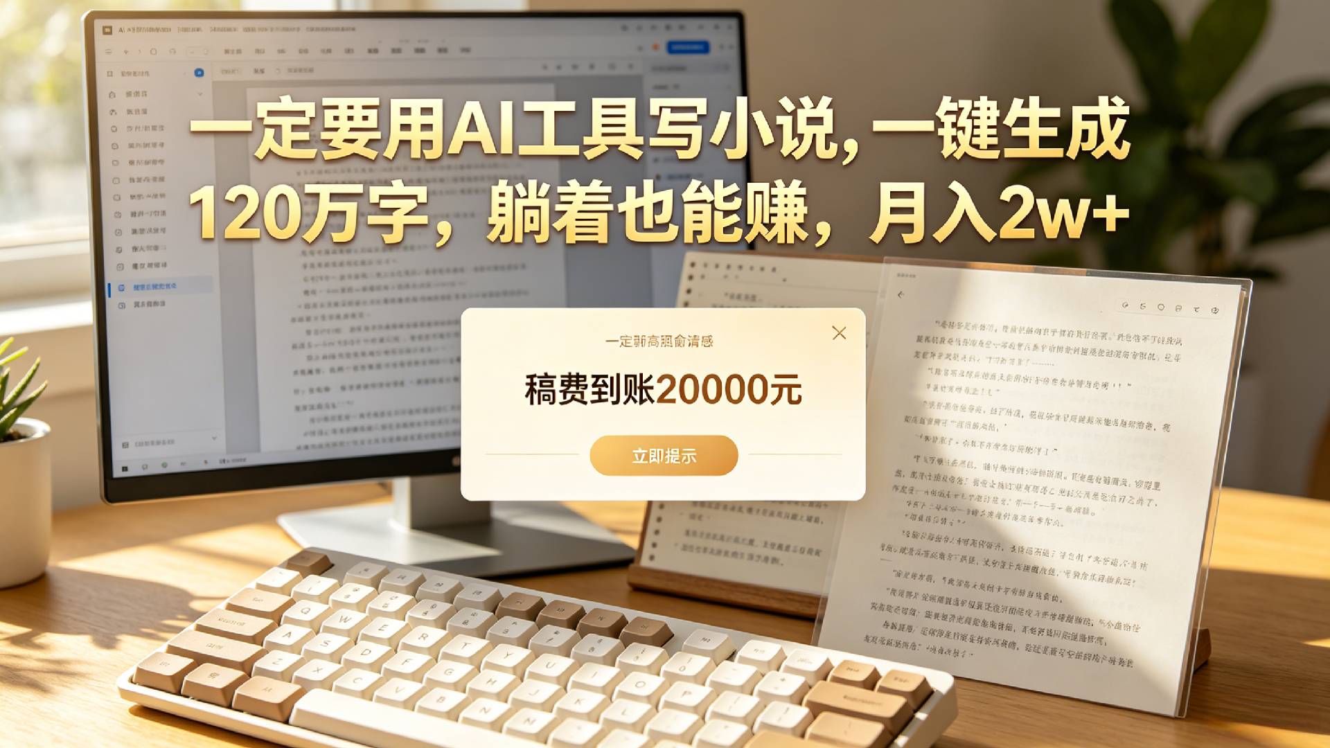 【听劝】一定要用AI工具写小说,一键生成120万字,躺着也能赚,月入2w+