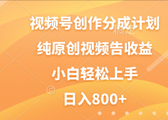 视频号创作分成计划,纯原创视频告收益,新手小白轻松上手,日入800+