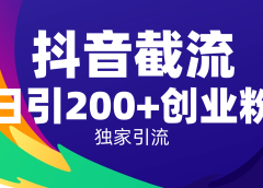 抖音截流技术,精准日引200+创业粉,操作简单附赠全流程详细资料