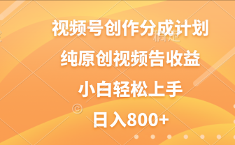 视频号创作分成计划,纯原创视频告收益,新手小白轻松上手,日入800+