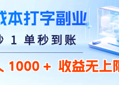 0 成本打字副业:5 秒 1 单秒到账,日入 1000 + 不是梦,收益无上限!