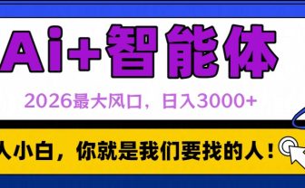 2026最大风口,AI+智能体日入3000+