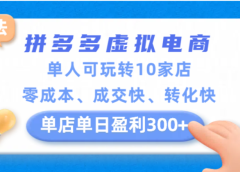 拼多多虚拟电商新玩法，单人可玩转10家店，零成本、成交快、转化快，单店单日可盈利300+