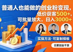 普通人也能做的创业粉变现，低价获客 500+，可批量放大，日入 3000+