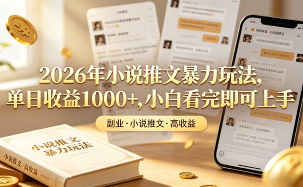 2026年小说推文暴力玩法,单日收益1000+,小白看完即可上手