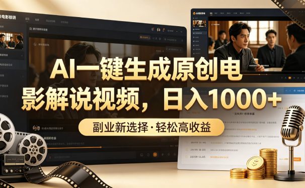 AI一键生成原创电影解说视频,日入1000+!