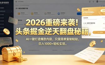 2026 重磅来袭!头条掘金逆天翻盘秘籍,AI 一键打造爆款内容,只需简单复制粘贴,日入 1000 + 轻松实现!