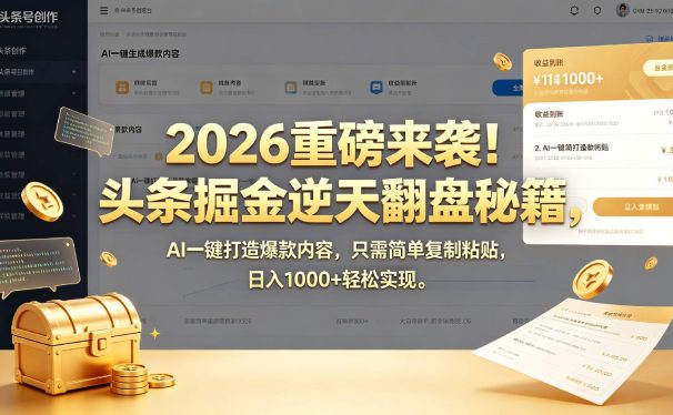 2026 重磅来袭!头条掘金逆天翻盘秘籍,AI 一键打造爆款内容,只需简单复制粘贴,日入 1000 + 轻松实现!