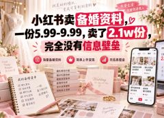 小红书卖备婚资料，一份5.99-9.99，卖了2.1w份，完全没有信息壁垒