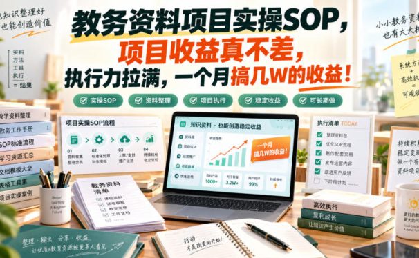 教务资料项目实操SOP,项目收益真不差,执行力拉满,一个月搞几W的收益