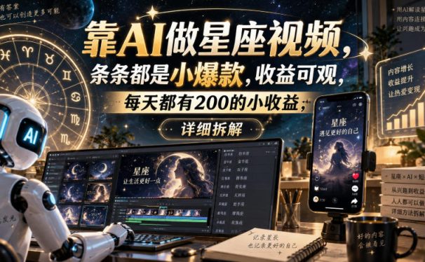 靠AI做星座视频,条条都是小爆款,收益可观,每天都有200的小收益,详细拆解