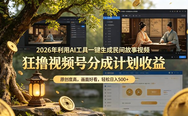 2026年利用AI工具一键生成民间故事视频,狂撸视频号分成计划收益,原创度高,画面好看,轻松日入500+