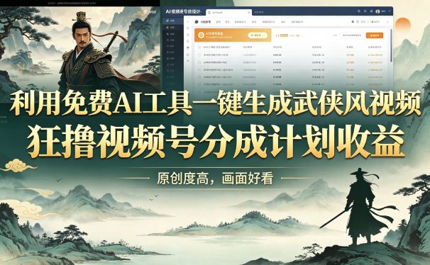 利用免费AI工具一键生成武侠风视频,狂撸视频号分成计划收益,原创度高,画面好看